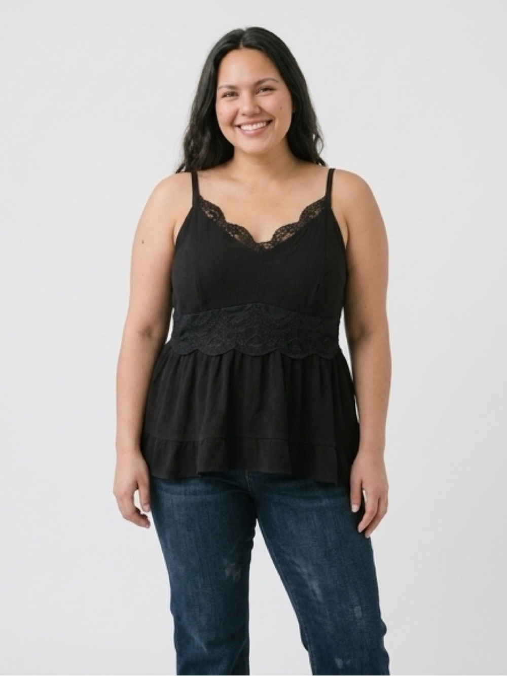 torrid Black Lace-Trim Tiered Camisole